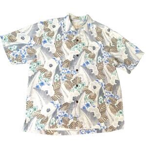 Tommy‎ Bahama Vintage Hawaiian Shirt Textured Floral Button Front Silk Sz L